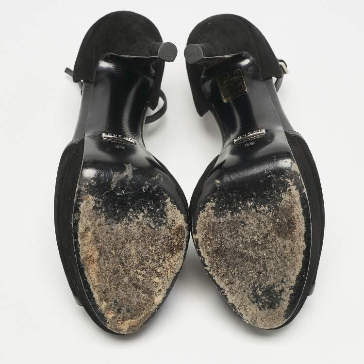 Pre Owned Gucci Black Suede and Leather Ankle Strap Sandals Size 39
