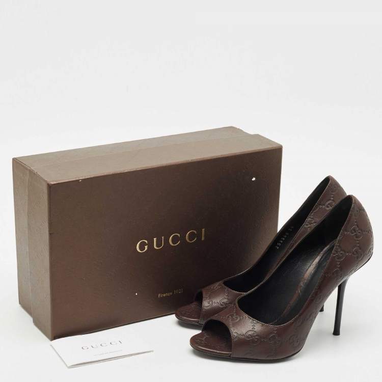 Pre Owned Gucci Brown Guccissima Leather Peep Toe Pumps Size 38