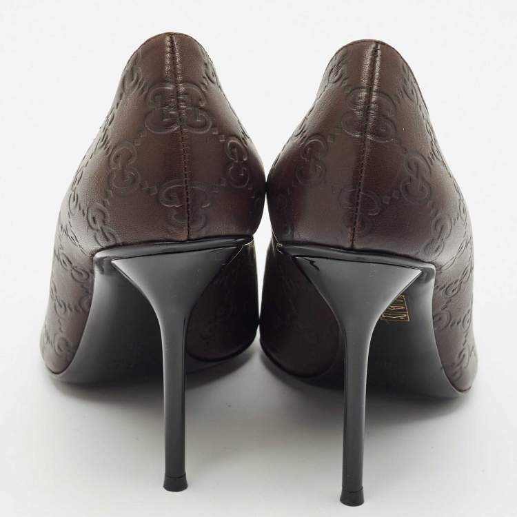 Pre Owned Gucci Brown Guccissima Leather Peep Toe Pumps Size 38
