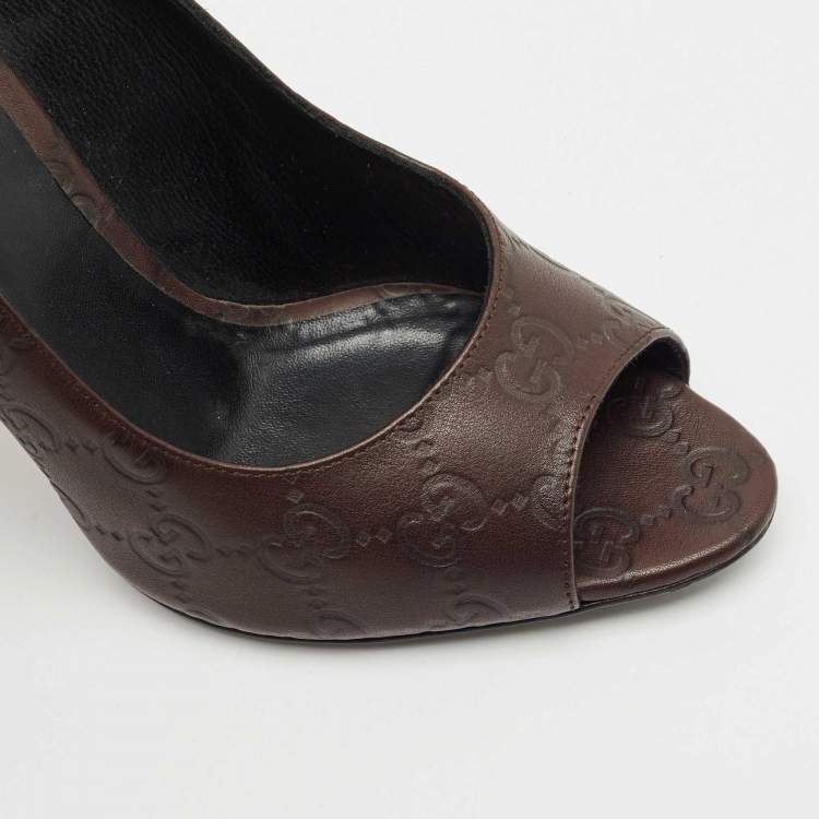 Pre Owned Gucci Brown Guccissima Leather Peep Toe Pumps Size 38