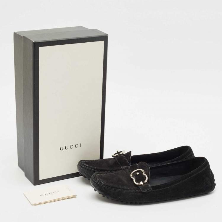 Pre Owned Gucci Black Suede Slip On Loafers Size 38.5