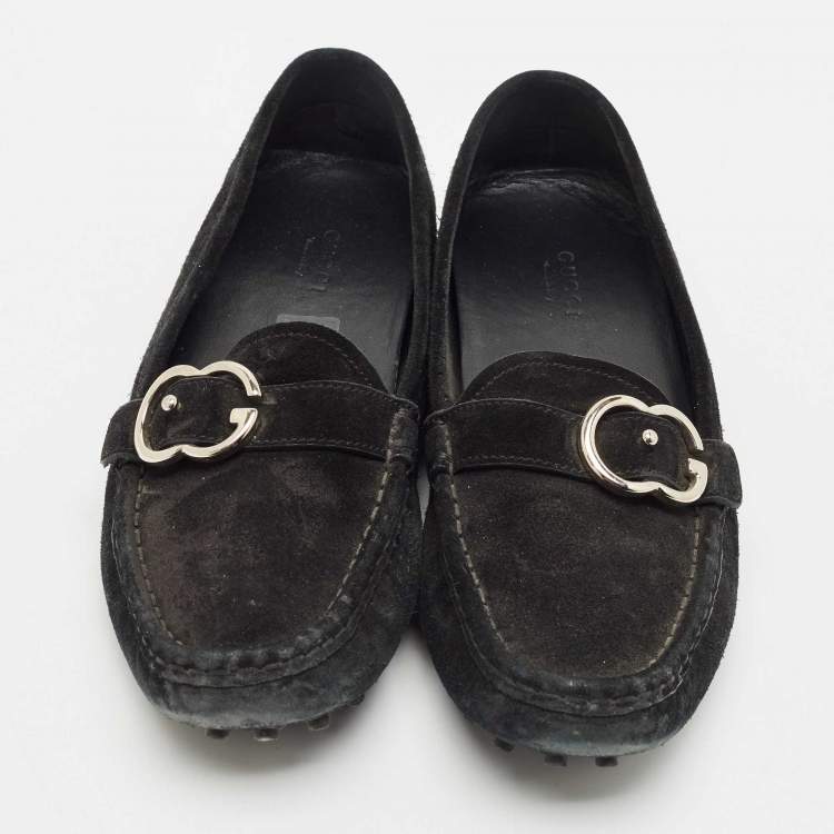 Pre Owned Gucci Black Suede Slip On Loafers Size 38.5