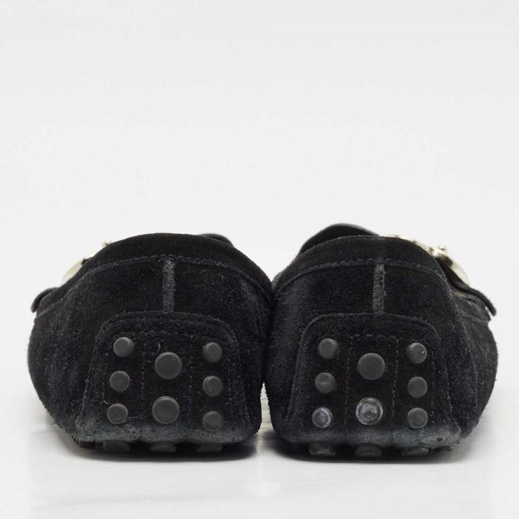 Pre Owned Gucci Black Suede Slip On Loafers Size 38.5