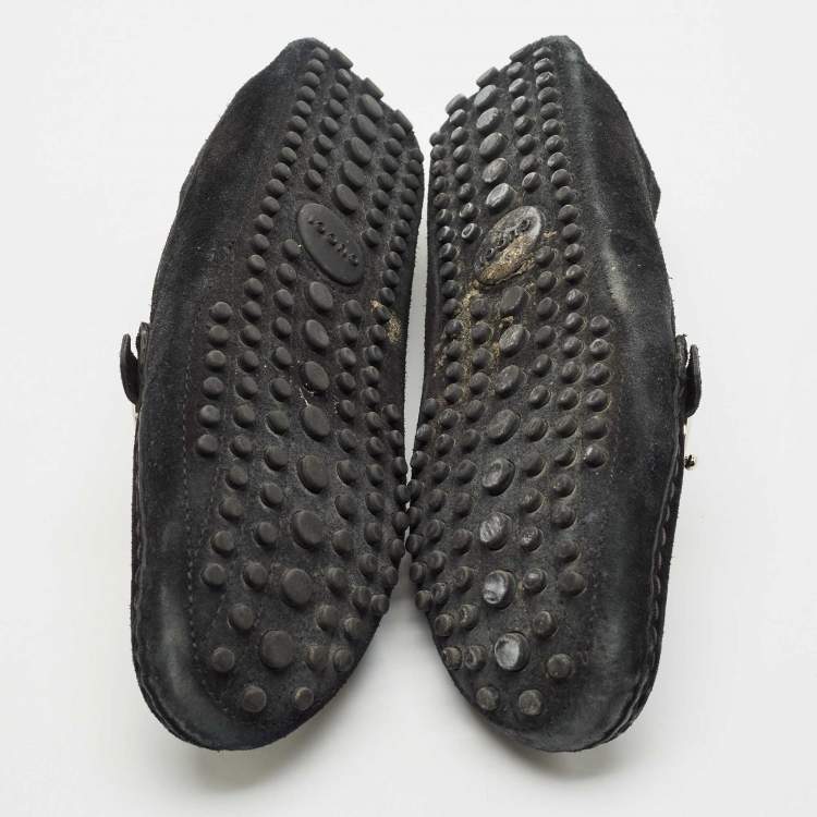 Pre Owned Gucci Black Suede Slip On Loafers Size 38.5