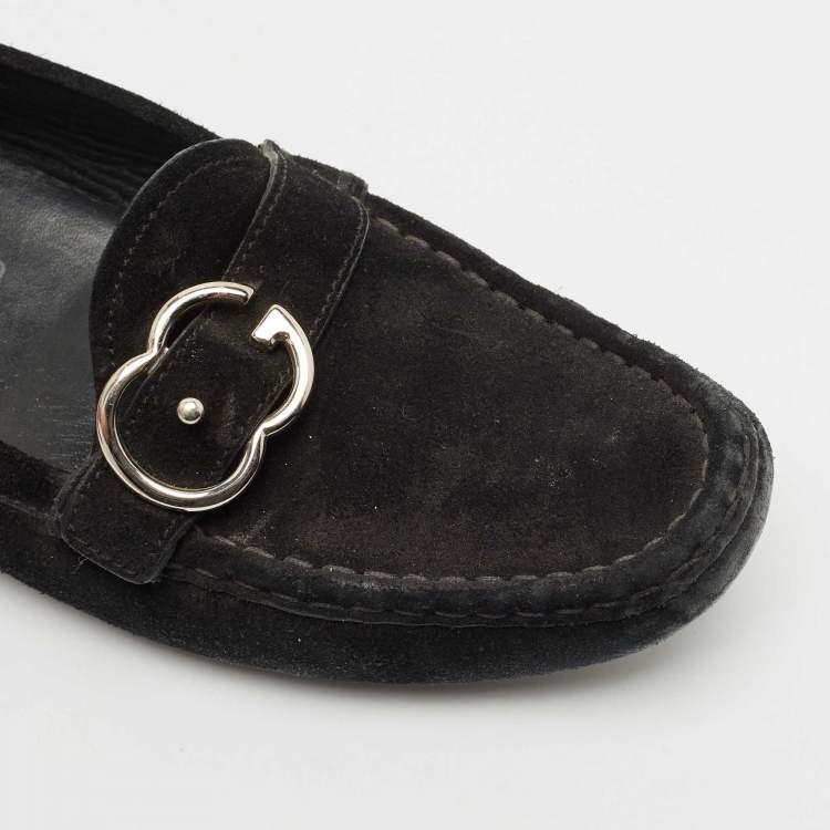 Pre Owned Gucci Black Suede Slip On Loafers Size 38.5