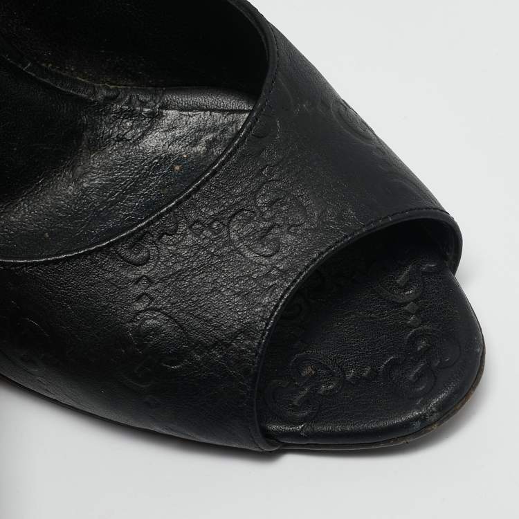 Pre Owned Gucci Black Guccissima Leather Peep Toe Pumps Size 38.5
