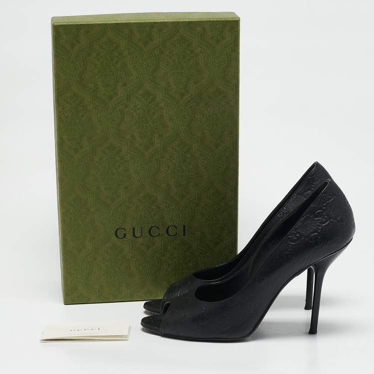 Pre Owned Gucci Black Guccissima Leather Peep Toe Pumps Size 38.5
