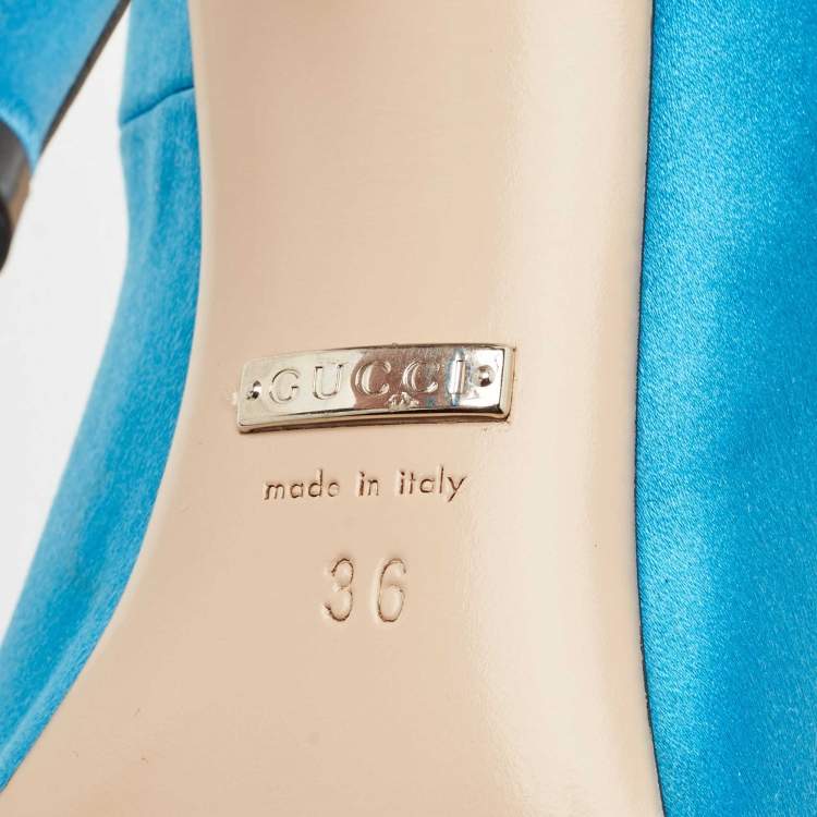 Pre Owned Gucci Light Blue Satin Dionysus Square Toe Pumps Size 36