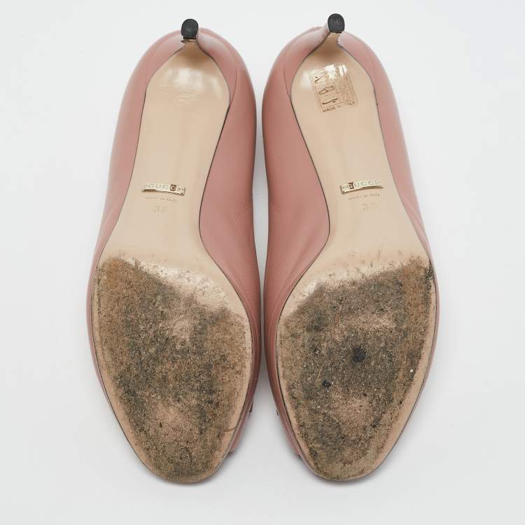 Pre Owned Gucci Light Pink Leather Horsebit Peep Toe Pumps Size 38