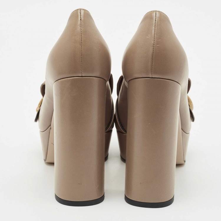 Pre Owned Gucci Beige Leather GG Marmont Fringe Platform Pumps Size 38