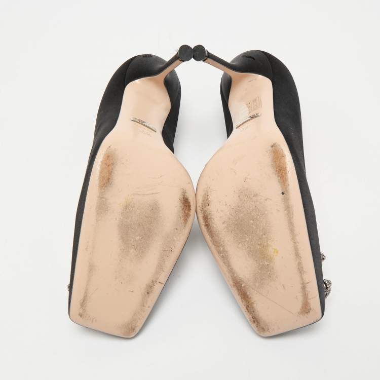Pre Owned Gucci Black Satin Dionysus Crystals Pumps Size 38.5