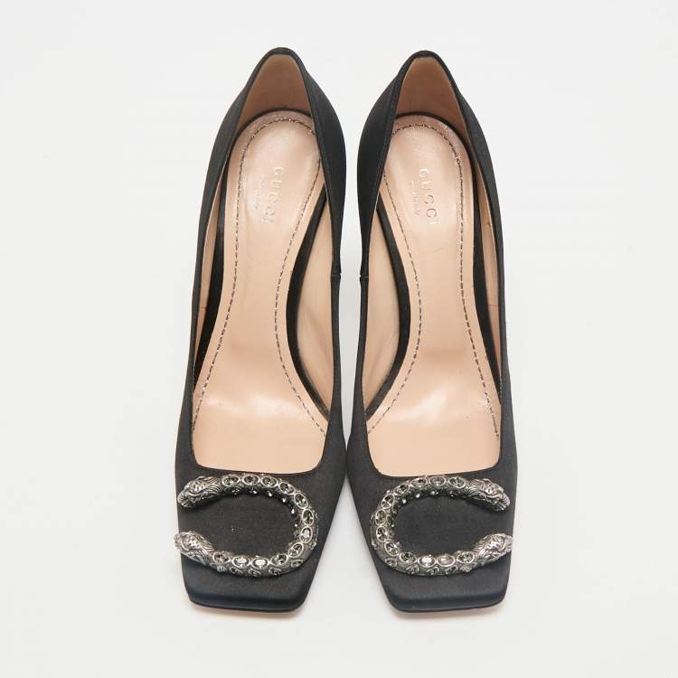 Pre Owned Gucci Black Satin Dionysus Crystals Pumps Size 38.5