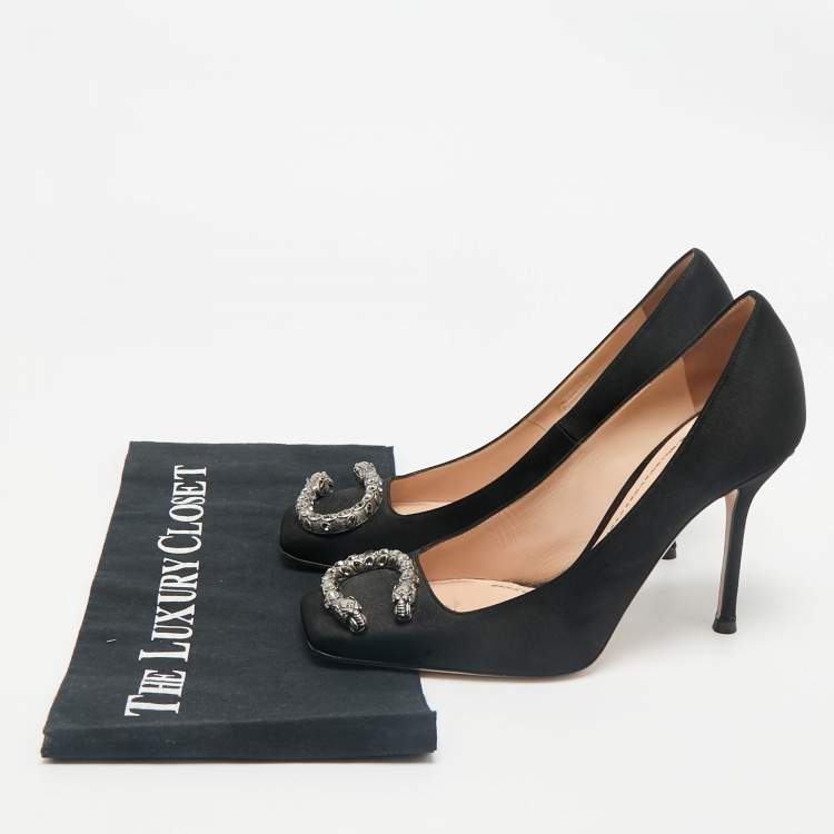 Pre Owned Gucci Black Satin Dionysus Crystals Pumps Size 38.5