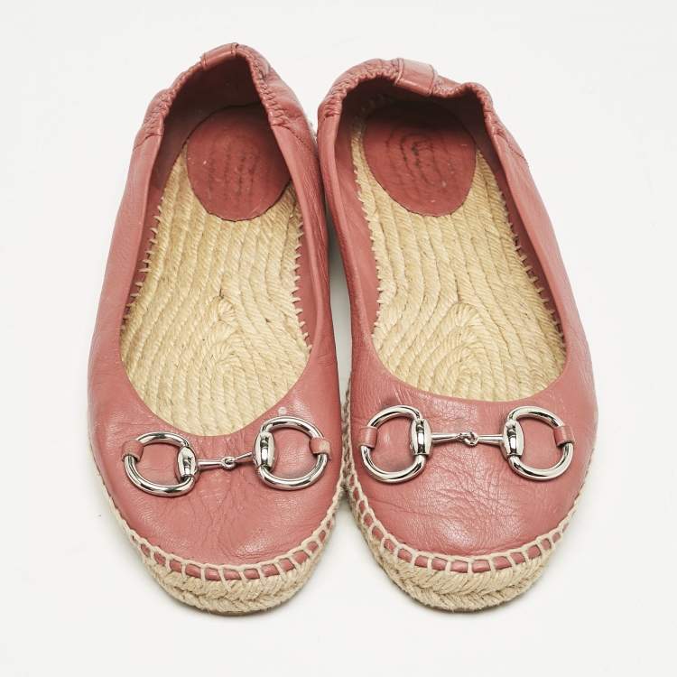 Pre Owned Gucci Red Leather Espadrille Flats Size 38