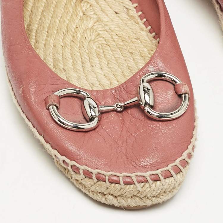 Pre Owned Gucci Red Leather Espadrille Flats Size 38
