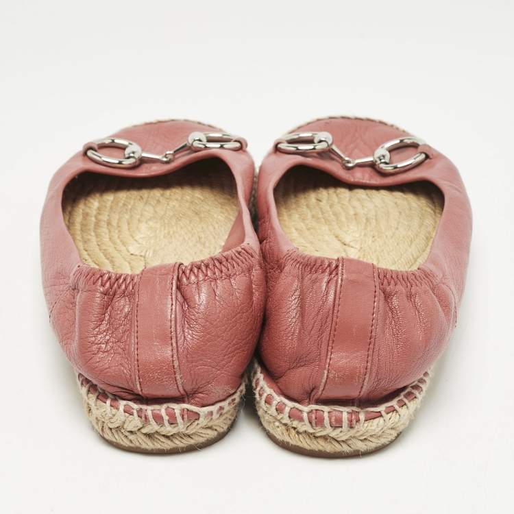 Pre Owned Gucci Red Leather Espadrille Flats Size 38