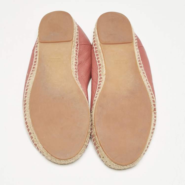 Pre Owned Gucci Red Leather Espadrille Flats Size 38