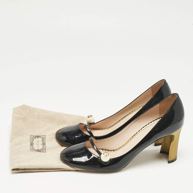 Pre Owned Gucci Black Patent Leather Vernice Pearl Arielle Mary Jane Pumps Size 39