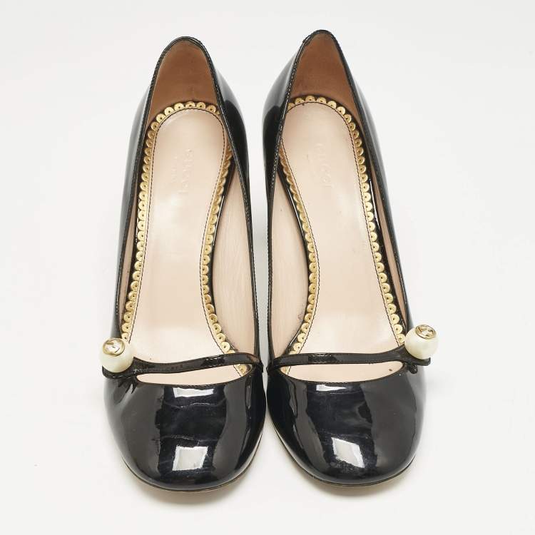 Pre Owned Gucci Black Patent Leather Vernice Pearl Arielle Mary Jane Pumps Size 39