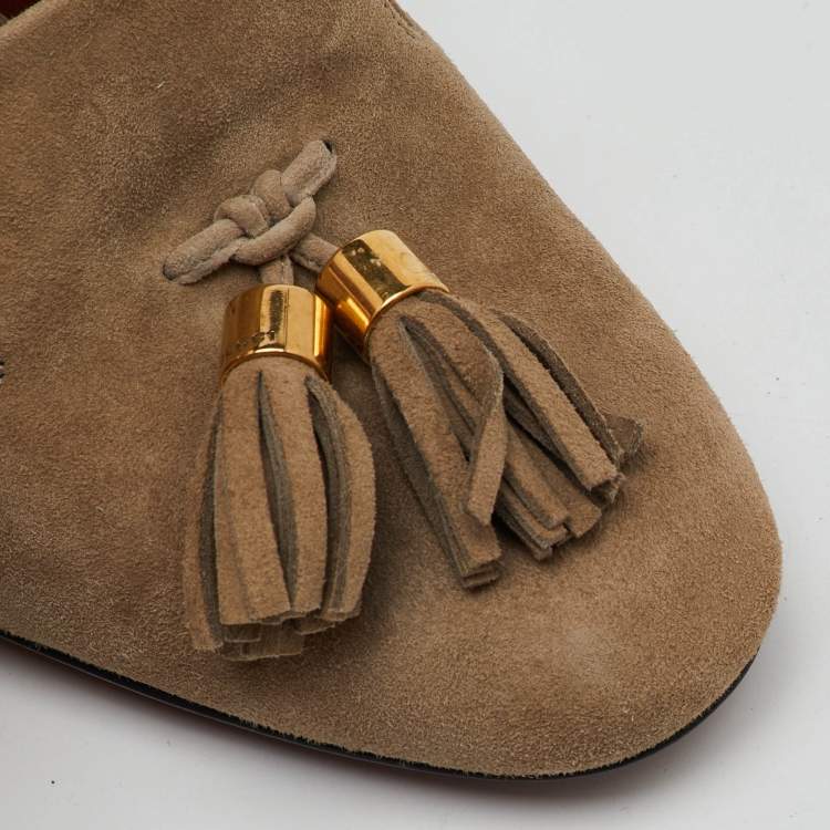 مملوكة مسبقًا Gucci Beige Suede Mischa Tassel Moccasin Pumps Size 36