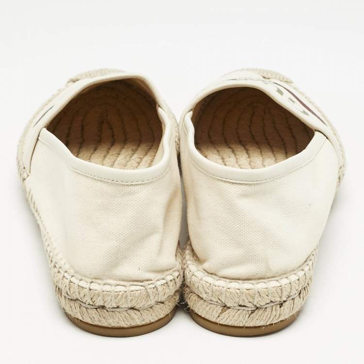 Pre Owned Gucci Canvas Canvas And Leather Trim Logo Print Espadrilles Size 39