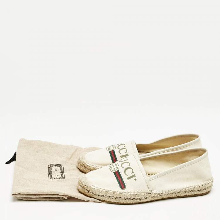 Pre Owned Gucci Canvas Canvas And Leather Trim Logo Print Espadrilles Size 39