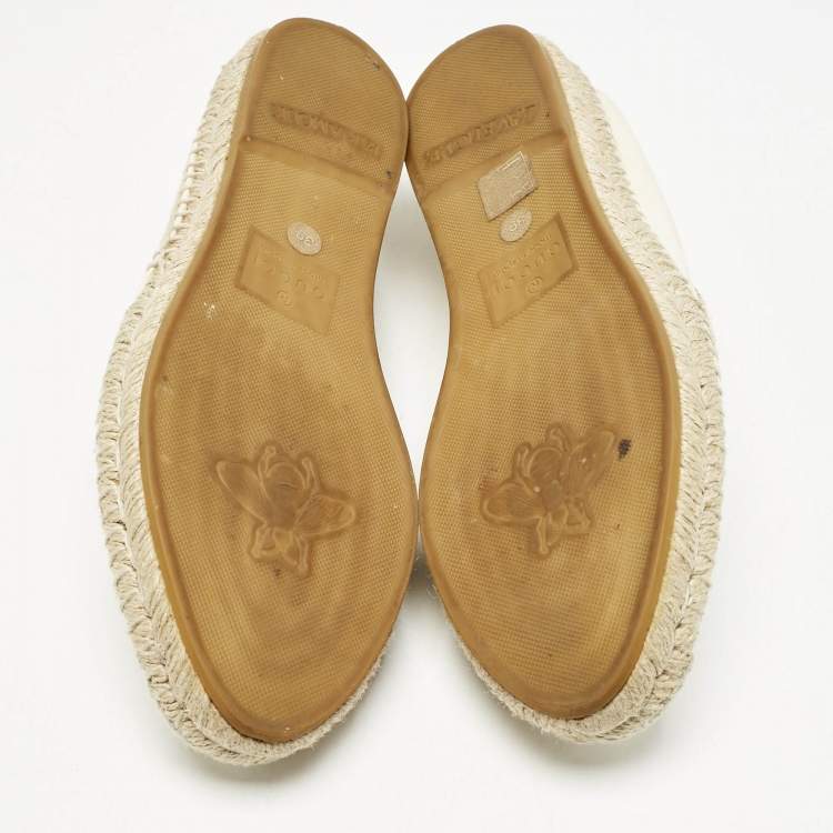 Pre Owned Gucci Canvas Canvas And Leather Trim Logo Print Espadrilles Size 39