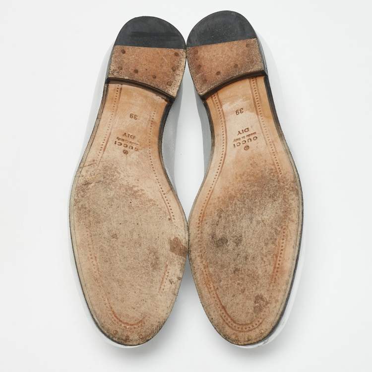 Pre Owned Gucci Silver Leather Jordaan Horsebit Slip On Loafers Size 39