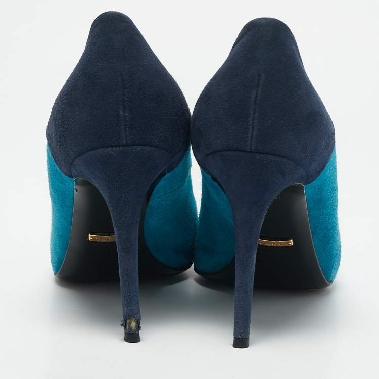Pre Owned Gucci Tricolor Suede and Leather Pointed Cap Toe Pumps Size 40