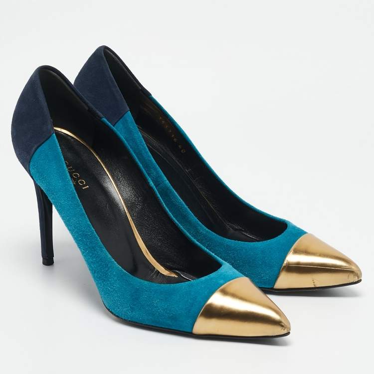 Pre Owned Gucci Tricolor Suede and Leather Pointed Cap Toe Pumps Size 40