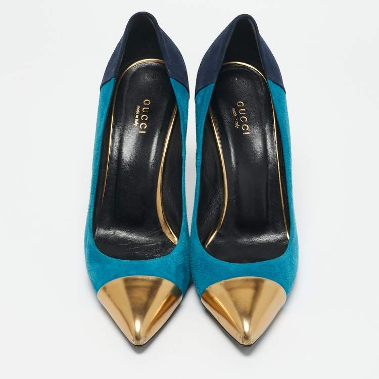Pre Owned Gucci Tricolor Suede and Leather Pointed Cap Toe Pumps Size 40