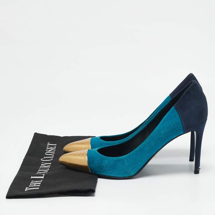 Pre Owned Gucci Tricolor Suede and Leather Pointed Cap Toe Pumps Size 40
