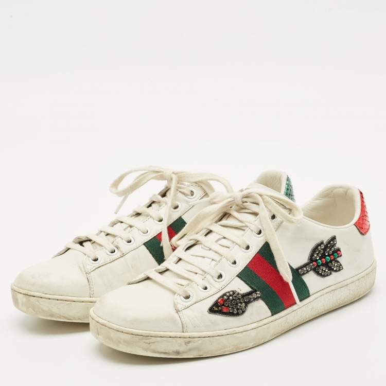 Pre Owned Gucci White Leather and Canvas Ace Low Top Sneakers Size 38