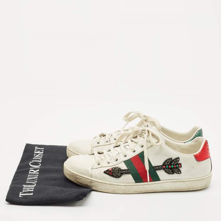 Pre Owned Gucci White Leather and Canvas Ace Low Top Sneakers Size 38