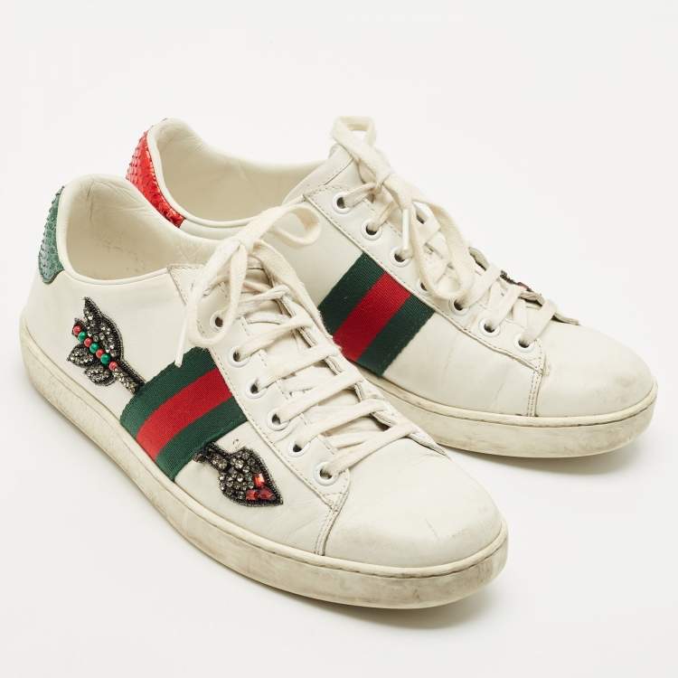 Pre Owned Gucci White Leather and Canvas Ace Low Top Sneakers Size 38