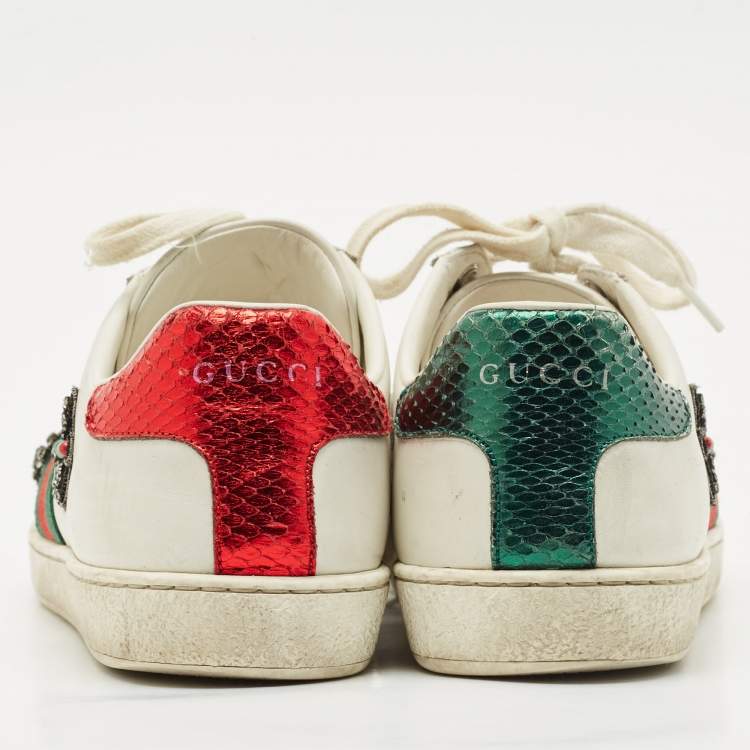 Pre Owned Gucci White Leather and Canvas Ace Low Top Sneakers Size 38