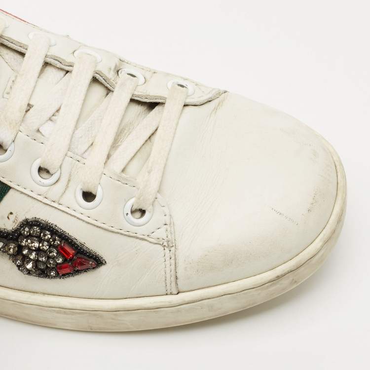 Pre Owned Gucci White Leather and Canvas Ace Low Top Sneakers Size 38