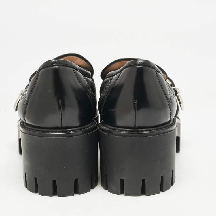 Pre Owned Gucci Black Leather GG Slip On  Loafers Size 40