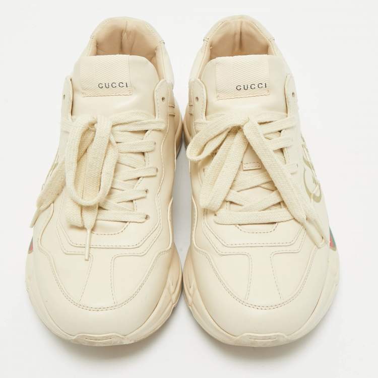 Pre Owned Gucci Cream Leather Vintage Logo Rhyton Sneakers Size 38