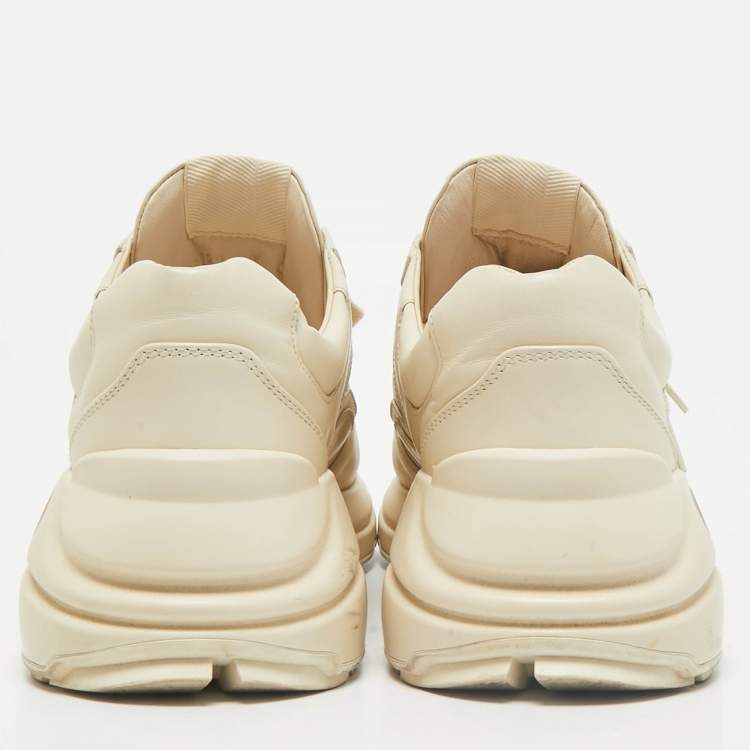 Pre Owned Gucci Cream Leather Vintage Logo Rhyton Sneakers Size 38