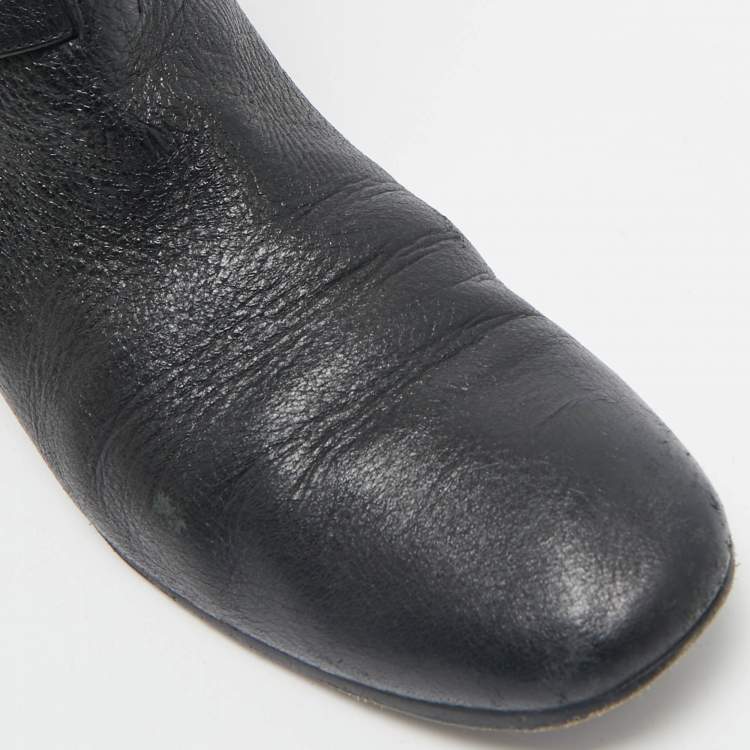 Pre Owned Gucci Black Leather GG Riding Knee Length Boots Size 40