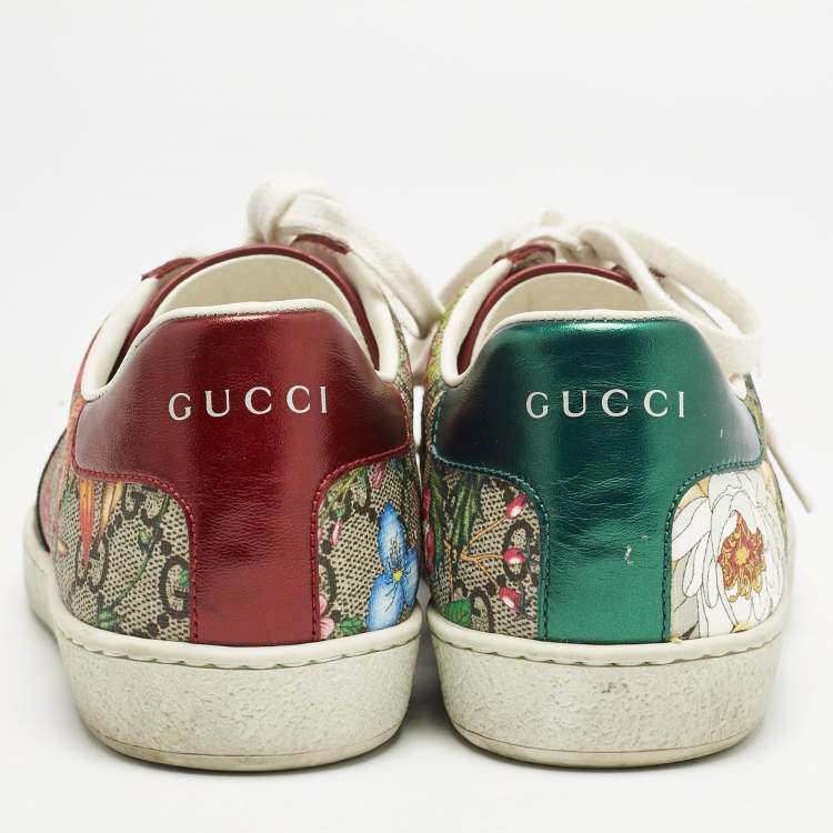 Pre Owned Gucci Red GG Floral GG Canvas and Leather Ace Low Top Sneakers Size 37.5