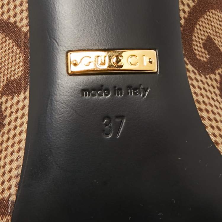 Pre Owned Gucci Beige Stretch Fabric GG Ankle Length Boots Size 37