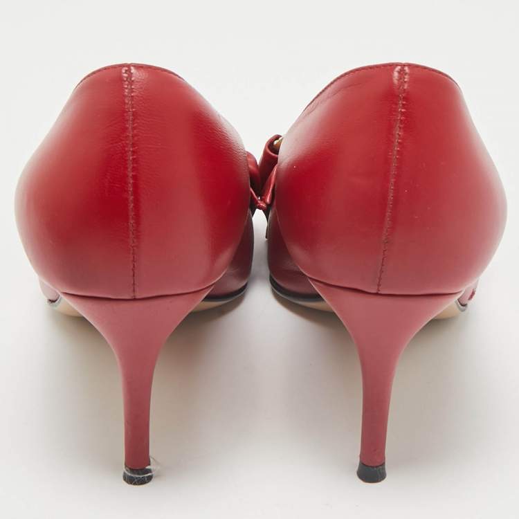Pre Owned Gucci Red Leather Queen Margaret Pumps Size 36.5