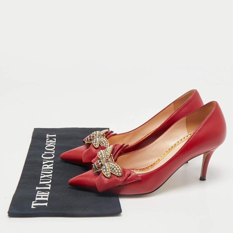 Pre Owned Gucci Red Leather Queen Margaret Pumps Size 36.5