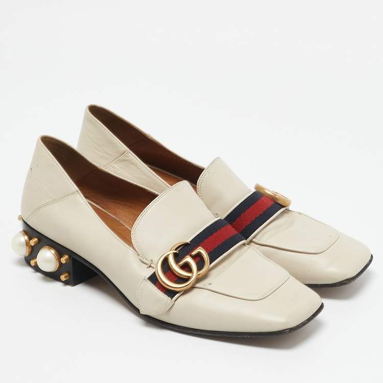 Pre Owned Gucci Off White Leather Interlocking G Horsebit Slip On Loafers Size 36.5