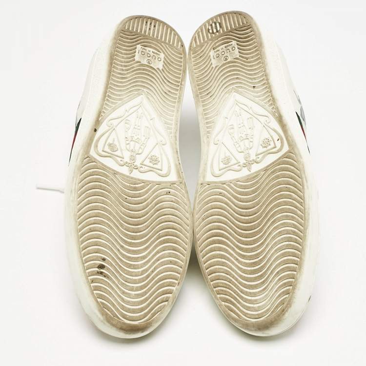 Pre Owned Gucci White Leather Ace Web Star Detail Lace Up Sneakers Size 38.5