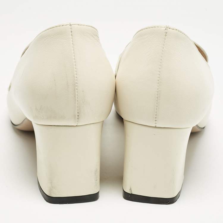 Pre Owned Gucci Off White Leather Zumi GG Block Heel Loafer Pumps Size 40