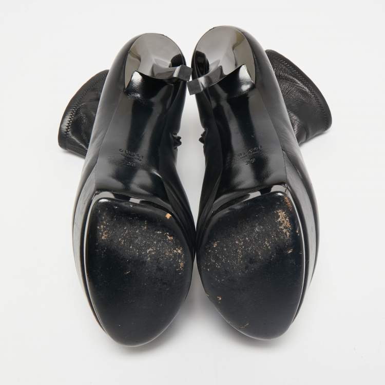 Pre Owned Gucci Black Leather Zipped Ankle Length Boots Size 39