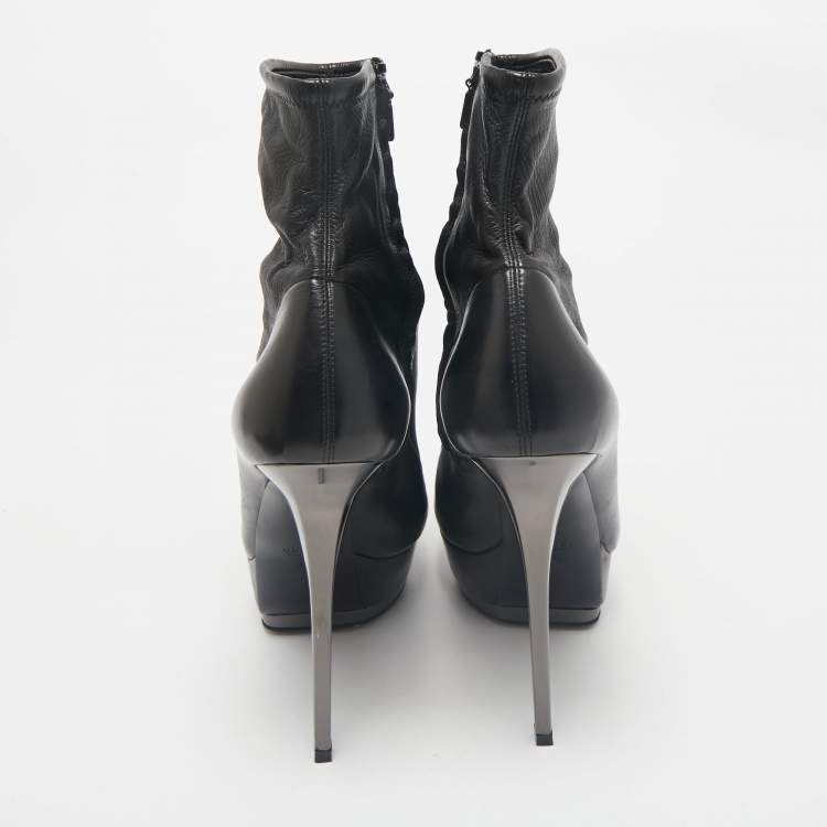 Pre Owned Gucci Black Leather Zipped Ankle Length Boots Size 39